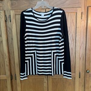 Liz Claiborne Black and White Striped Long Sleeve Top